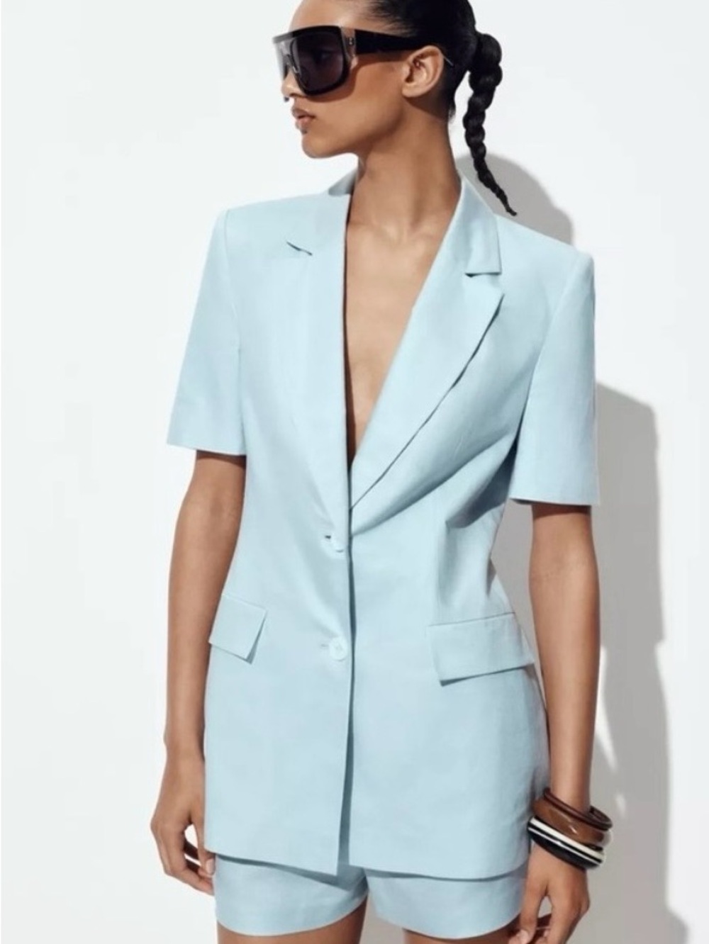 NWT Zara Light Blue Short-Sleeve Tailored Blazer